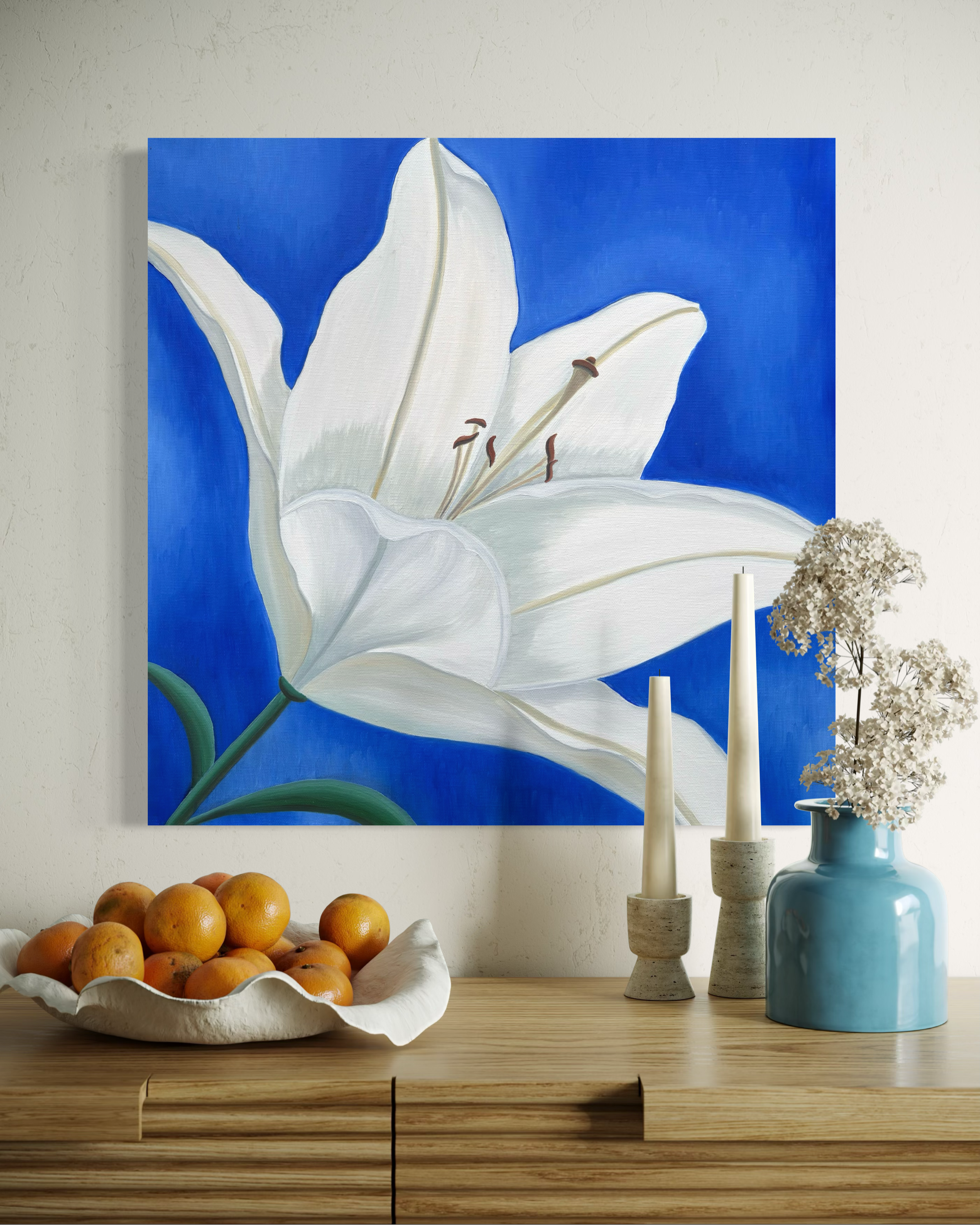 Lily on Blue: PRINT on Gallery Wrapped Canvas