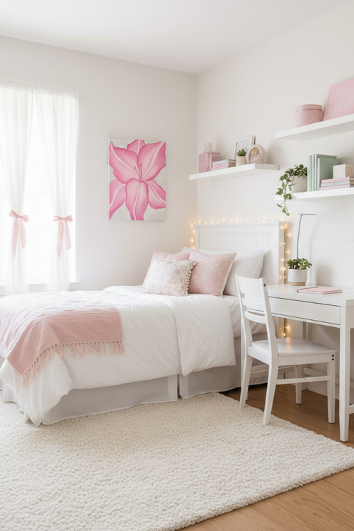 Blush Bloom: Dorm Decor Wall Art Print on Gallery Wrapped Canvas