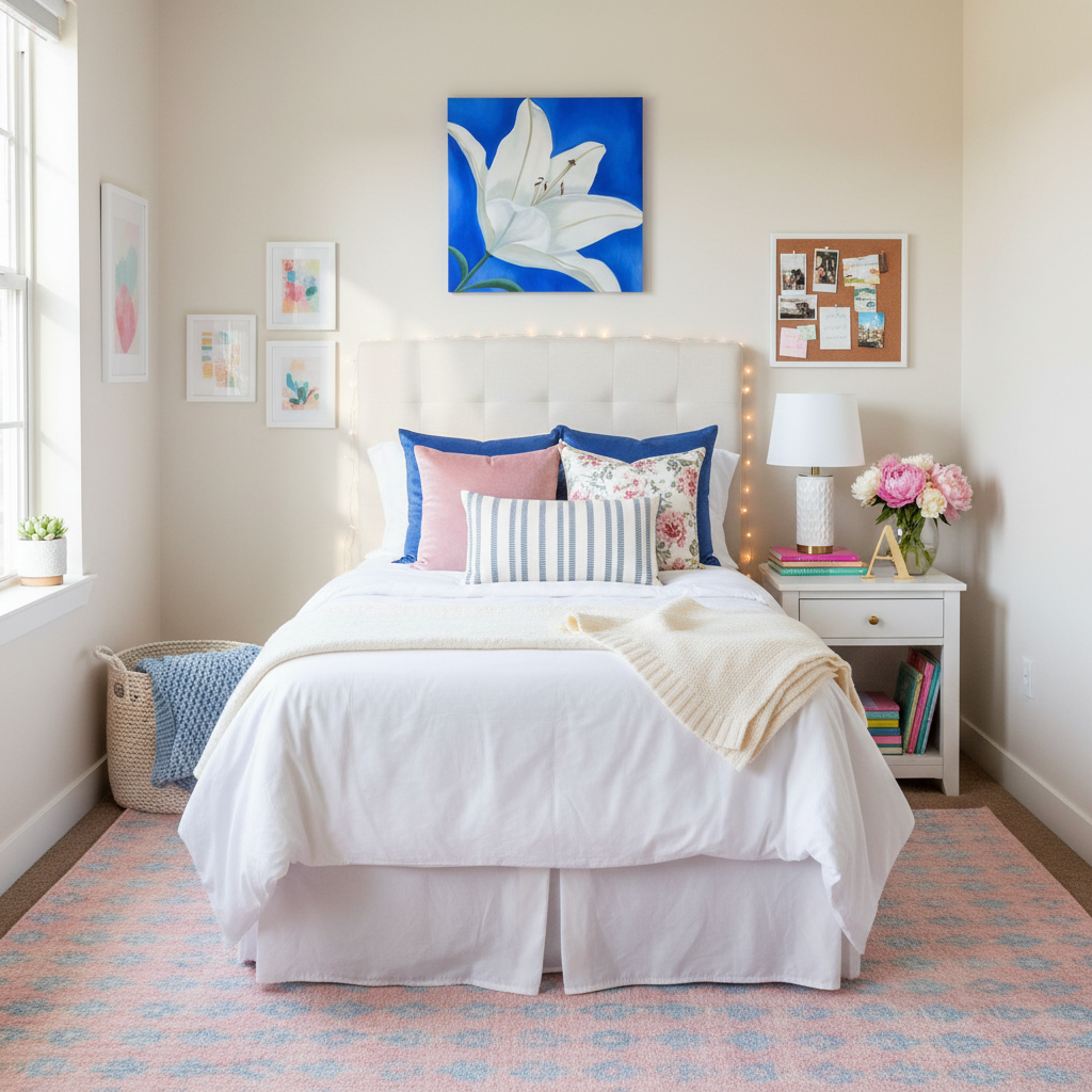 Lily on Blue: Dorm Decor Wall Art Print on Gallery Wrapped Canvas