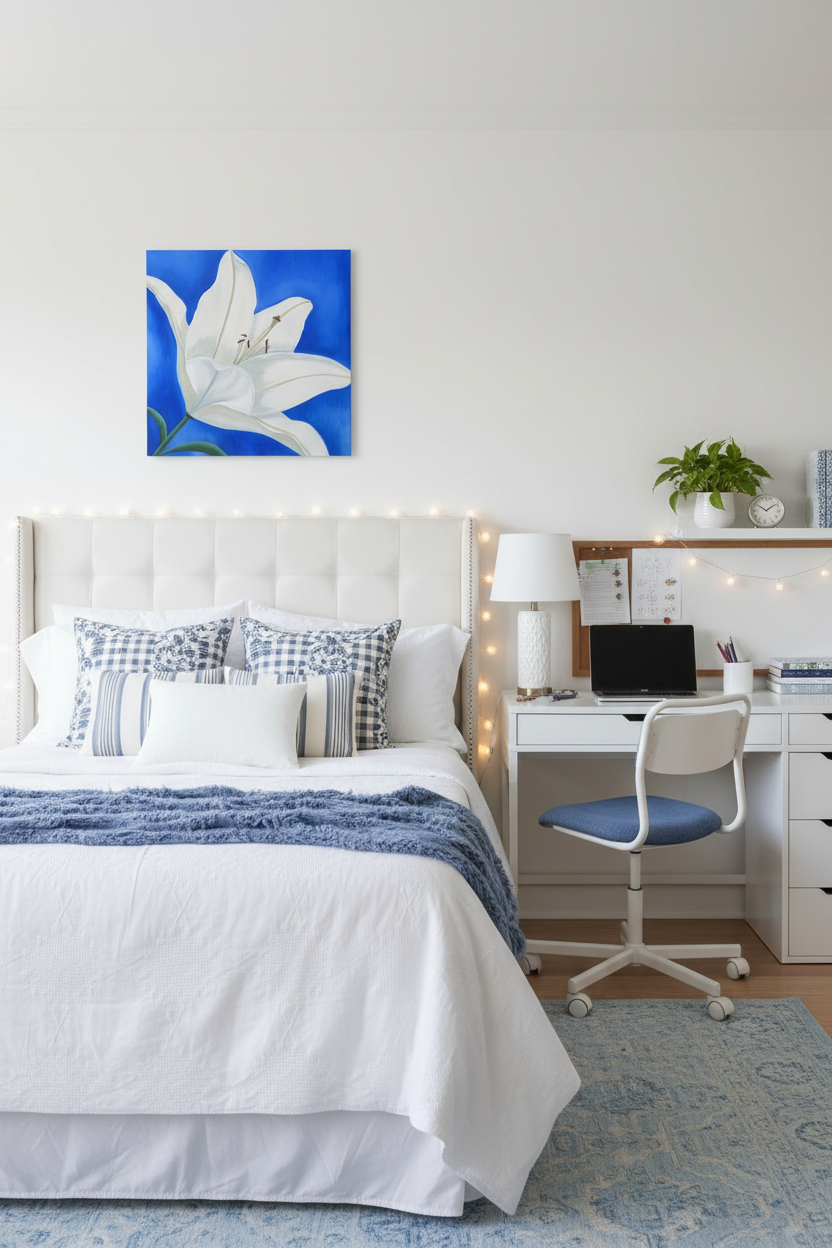 Lily on Blue: Dorm Decor Wall Art Print on Gallery Wrapped Canvas